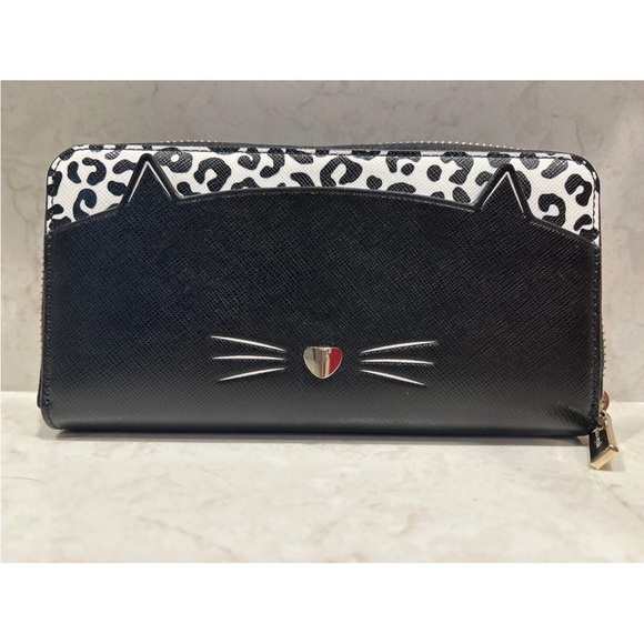 Kate Spade New York Meow Cat Saffiano Leather Large Continental Wallet - Picture 1 of 9